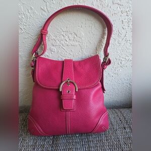 Coach Pink Pebbled Leather Shoulder Bag- Silver Hardware